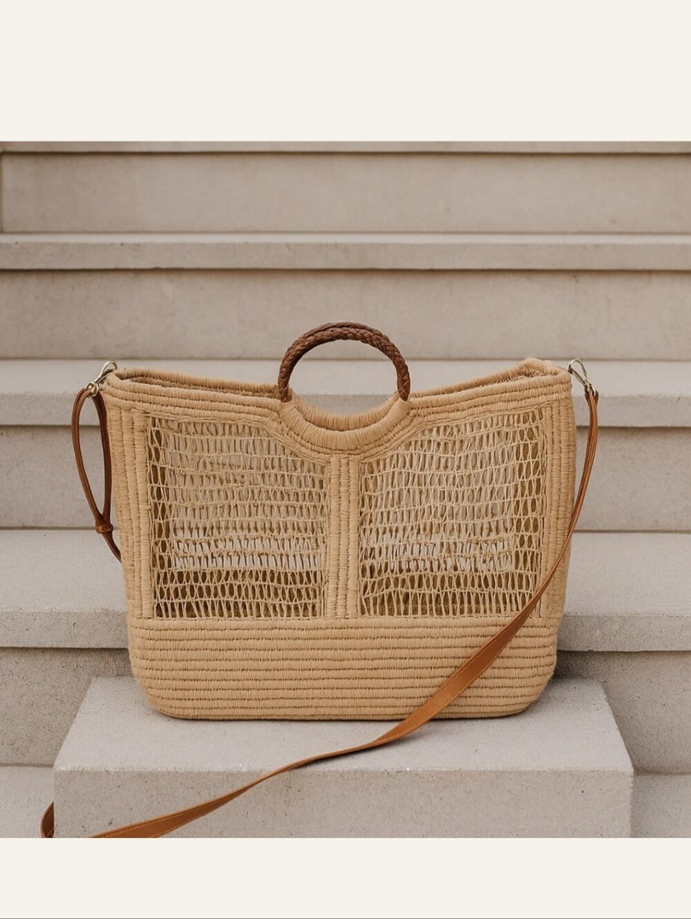Woven Straw Tote Bag - Natural - Picture 2 of 4